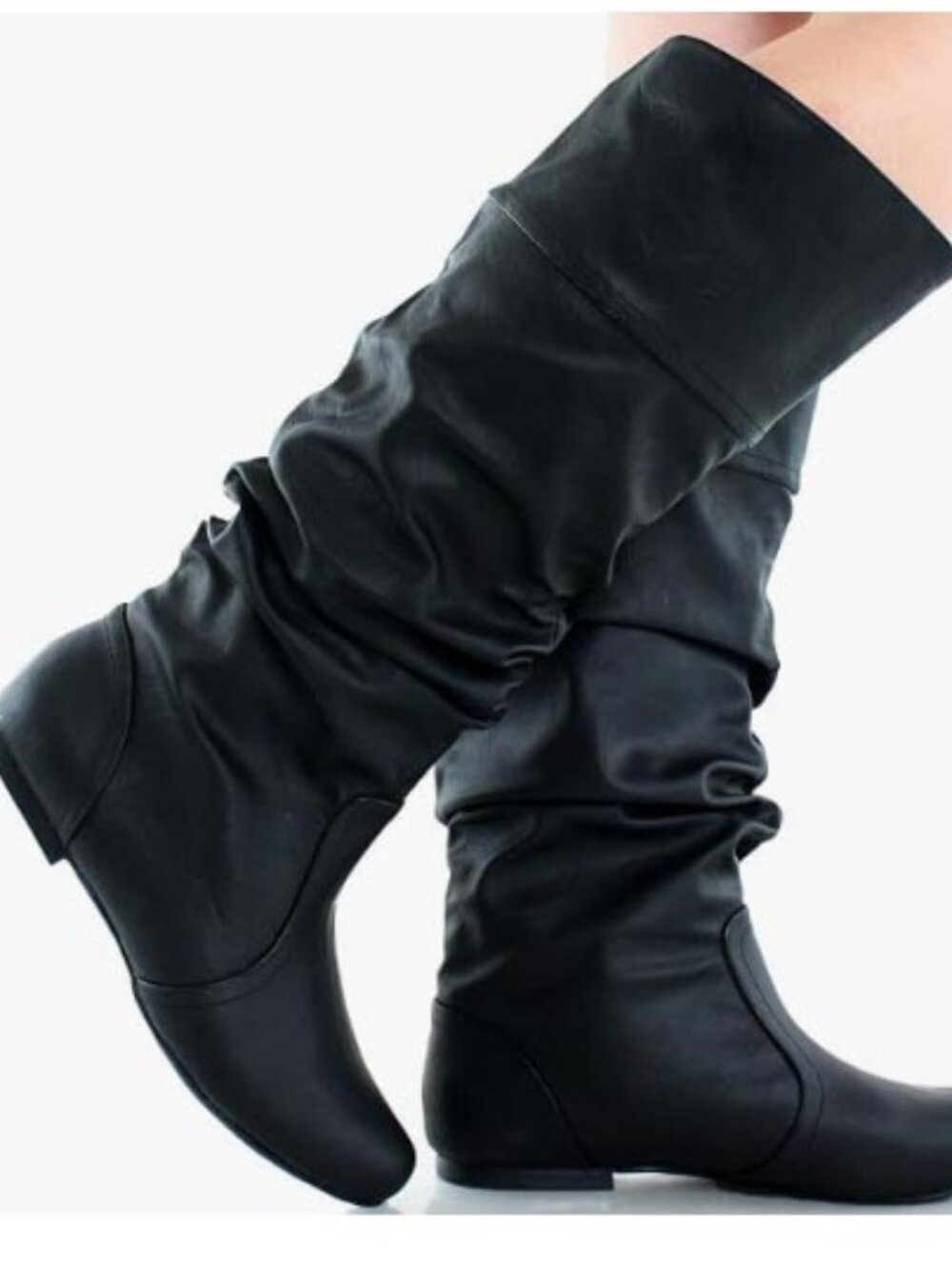 Qupid Women's Leatherette Basic Slouchy Knee High Flat Boot